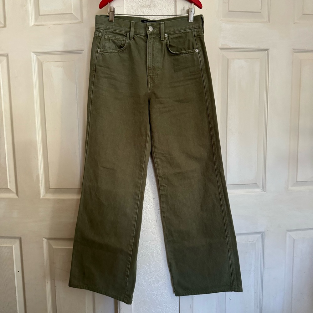Veronica Beard Taylor Relaxed Wide Leg High Rise Green Jeans Size 28